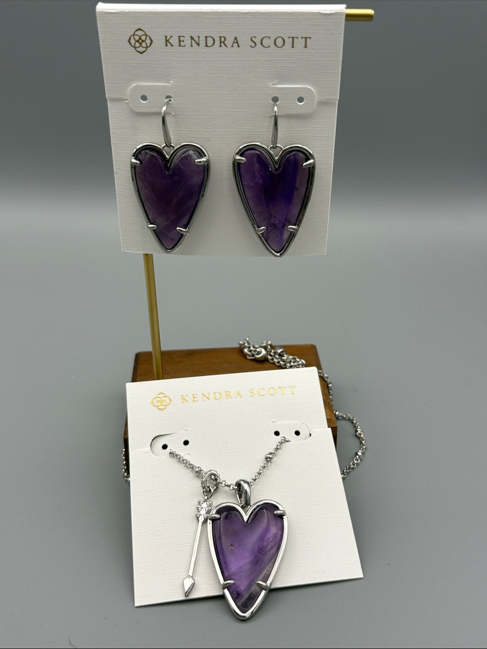 Kendra Scott Purple Heart Pendant & Drop Earring Set